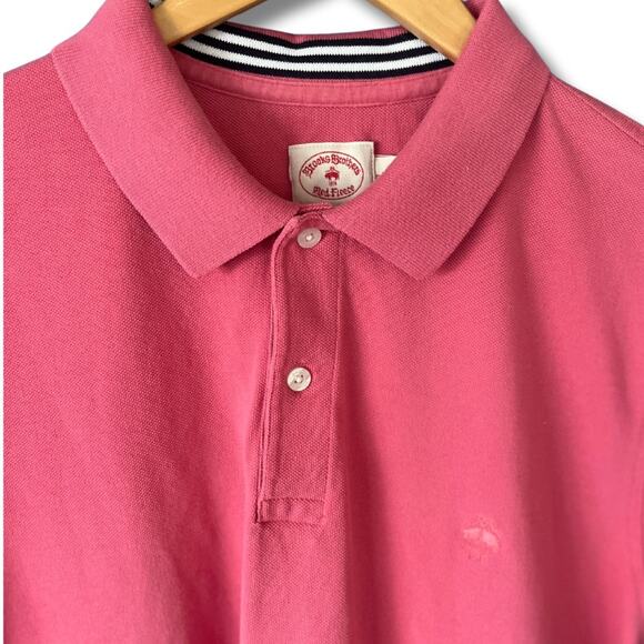 Brooks Brothers Red Fleece Polo Shirt XL Pink Striped Collar Accent Casual Prep - Picture 4 of 7